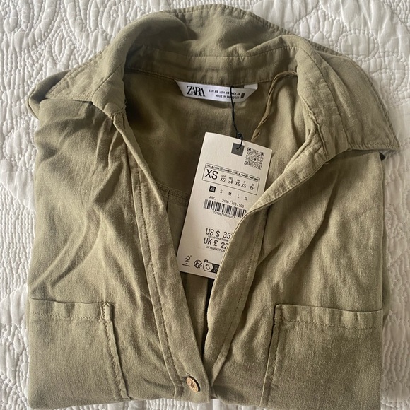 Zara Khaki Green button down short sleeve shirt - Picture 5 of 7